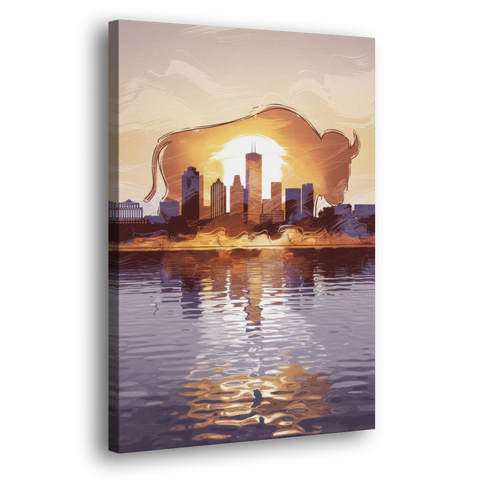 Buffalo Cityscape Reflection - Canvas Wall Art - Side
