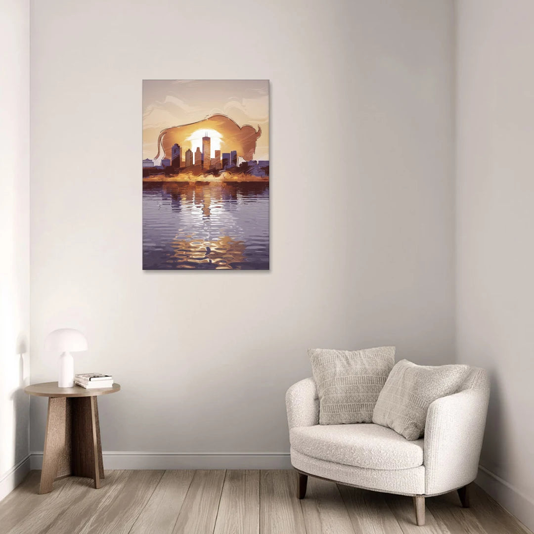 Buffalo Cityscape Reflection - Canvas Wall Art - Sofa - 24x36