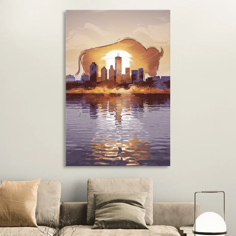 Buffalo Cityscape Reflection Living Room - Canvas Wall Art