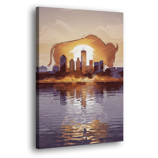 Buffalo Cityscape Reflection Side - Canvas Wall Art
