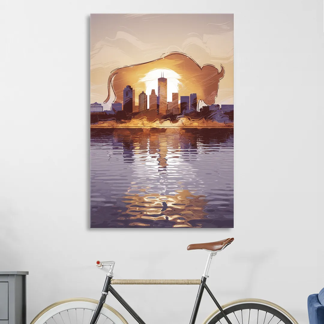 Buffalo Cityscape Reflection Sitting Room - Canvas Wall Art