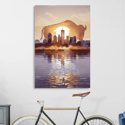 Buffalo Cityscape Reflection Sitting Room - Canvas Wall Art