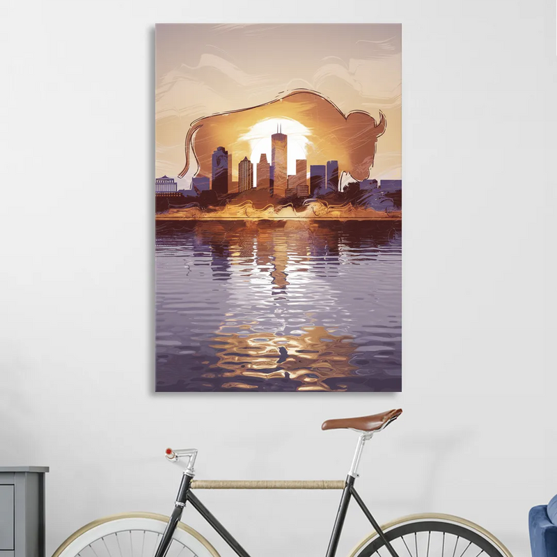Buffalo Cityscape Reflection Sitting Room - Canvas Wall Art