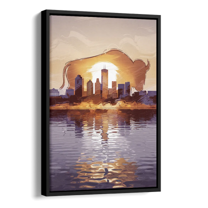 Buffalo Cityscape Reflection Side - Black Canvas Wall Art