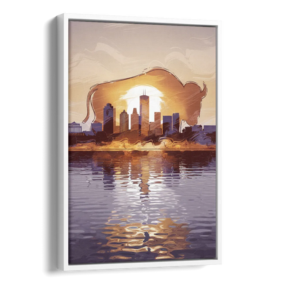 Buffalo Cityscape Reflection Side - White Canvas Wall Art