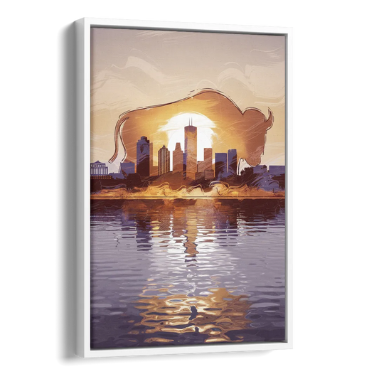 Buffalo Cityscape Reflection Side - White Canvas Wall Art