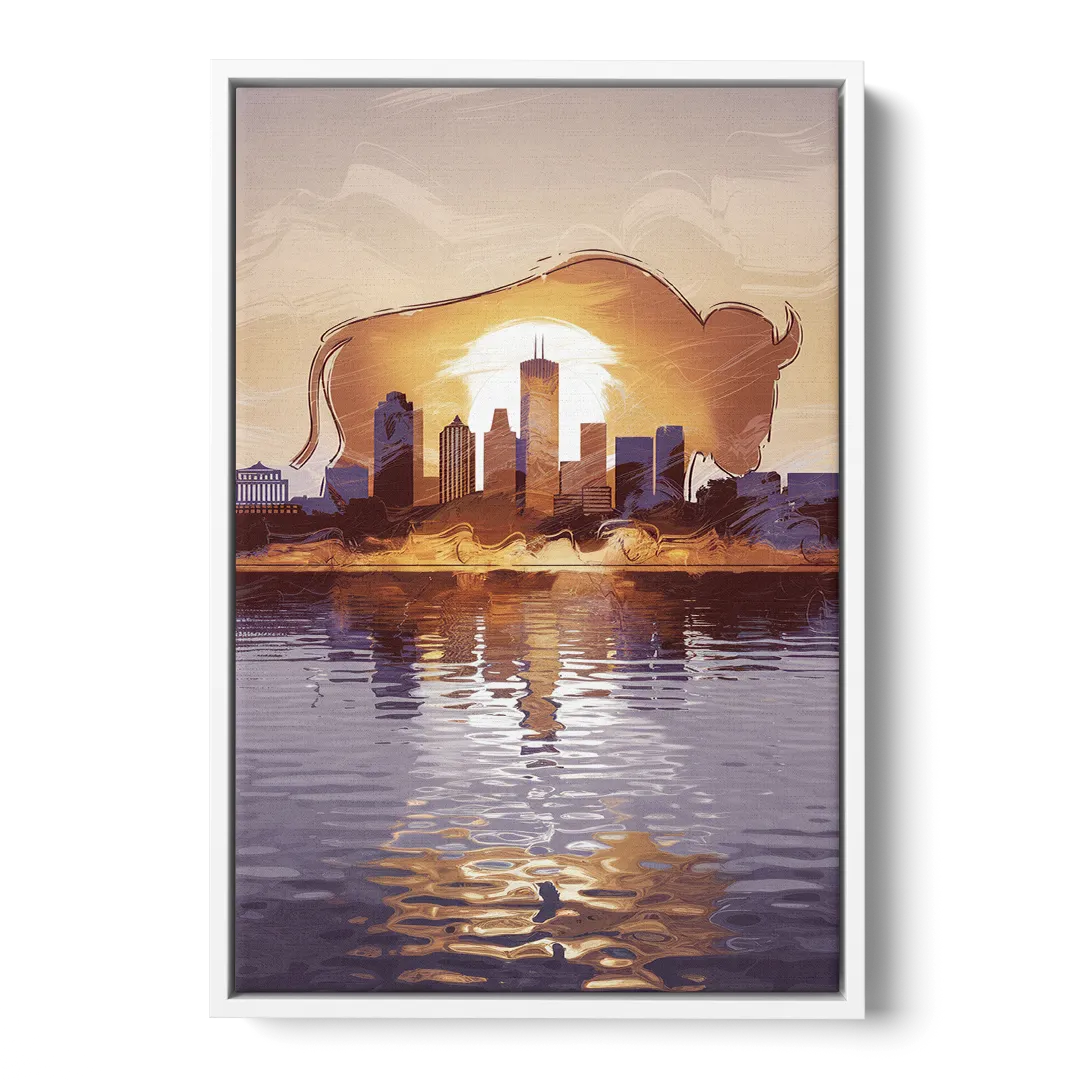Buffalo Cityscape Reflection Front - White Canvas Wall Art