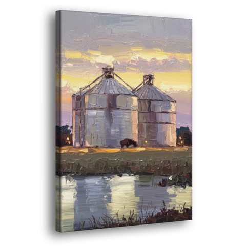 Buffalo Grain Silos at Dusk - Canvas Wall Art - Side