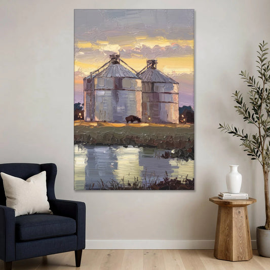 Buffalo Grain Silos at Dusk - Canvas Wall Art - Sofa - 40x60