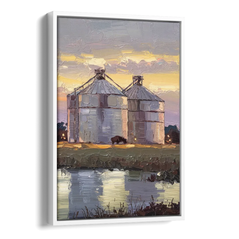 Buffalo Grain Silos at Dusk Side - White Canvas Wall Art