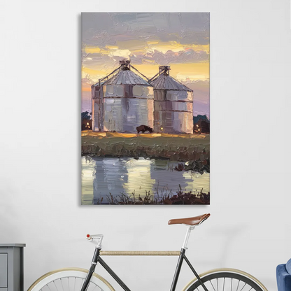 Buffalo Grain Silos at Dusk Living Room - Canvas Wall Art