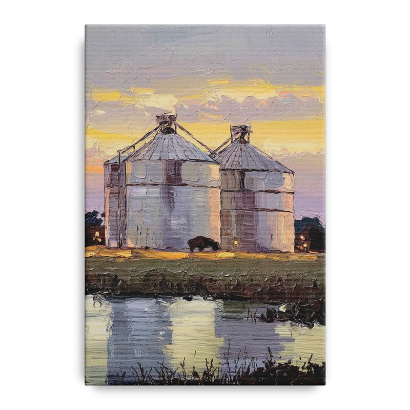 Buffalo Grain Silos at Dusk Front - Canvas Wall Art