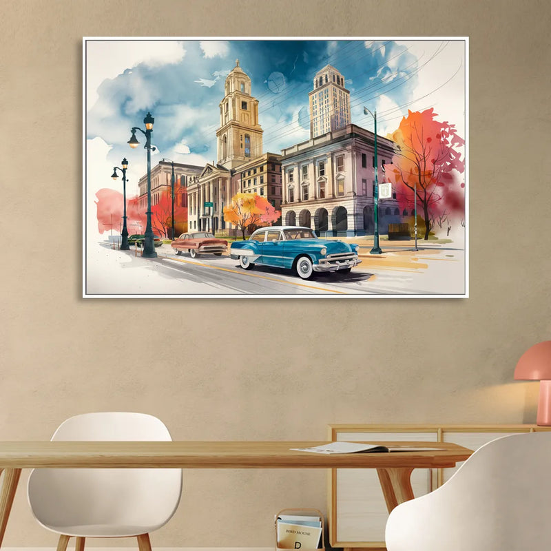 Buffalo Historic Downtown Living Room - White Canvas Wall Art