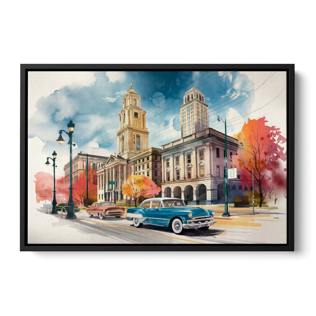 Buffalo Historic Downtown Front - Black Canvas Wall Art