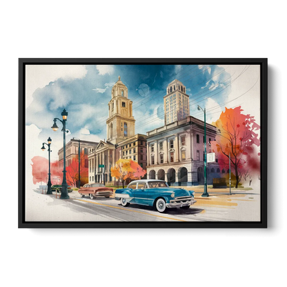 Buffalo Historic Downtown Front - Black Canvas Wall Art