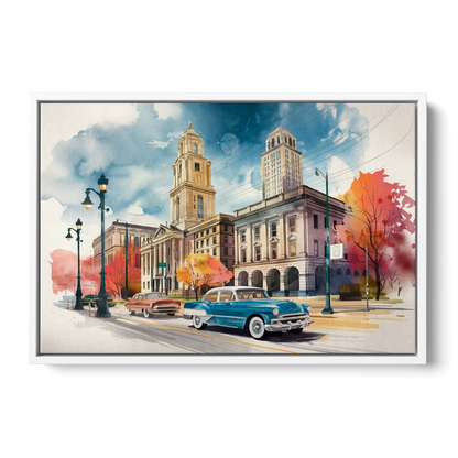 Buffalo Historic Downtown Front - White Canvas Wall Art