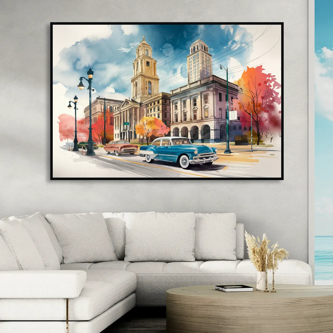 Buffalo Historic Downtown Living Room - Black Canvas Wall Art
