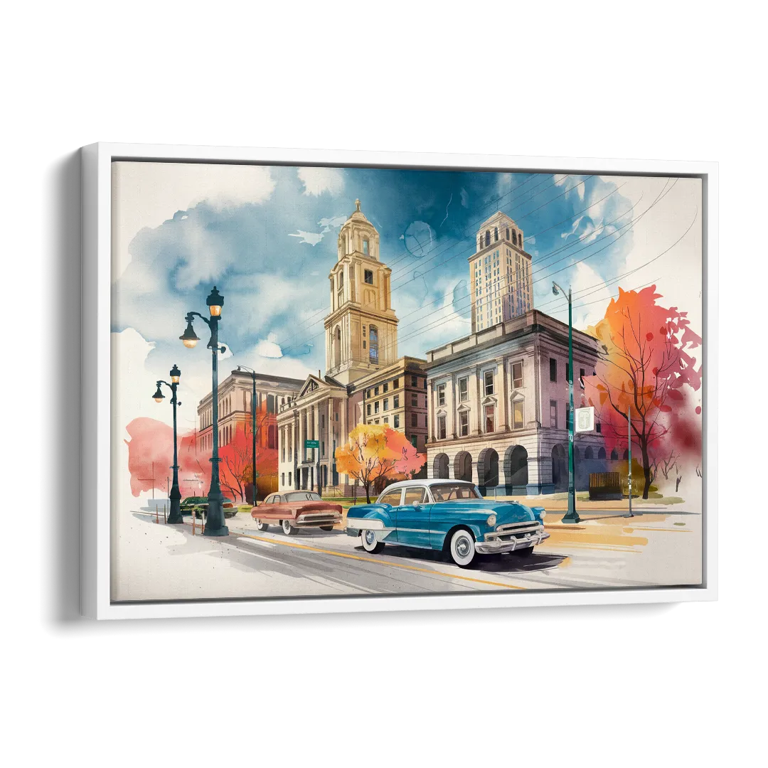 Buffalo Historic Downtown Side - White Canvas Wall Art