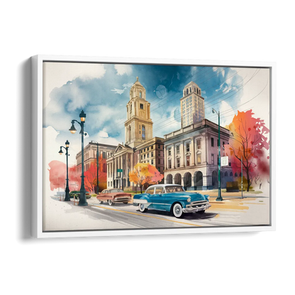 Buffalo Historic Downtown Side - White Canvas Wall Art