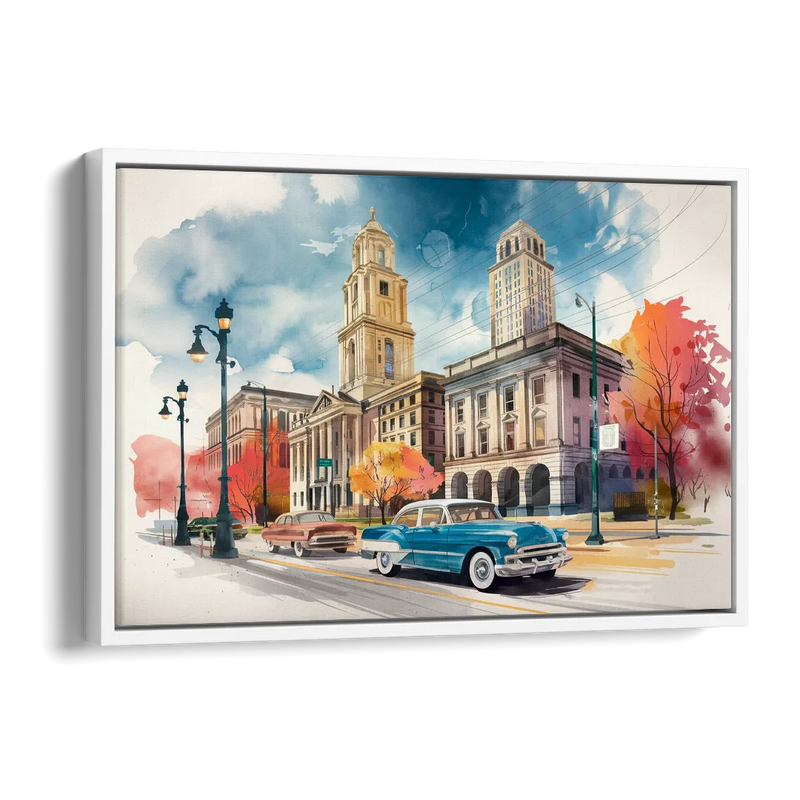 Buffalo Historic Downtown Side - White Canvas Wall Art