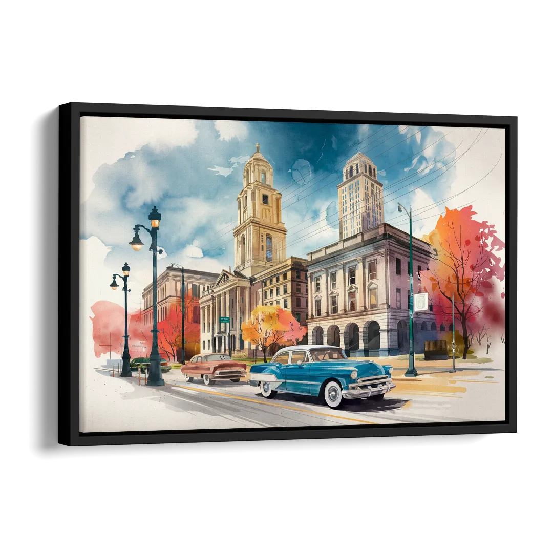 Buffalo Historic Downtown Side - Black Canvas Wall Art