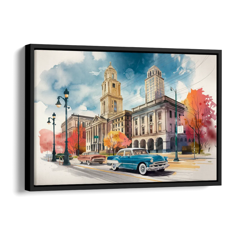 Buffalo Historic Downtown Side - Black Canvas Wall Art
