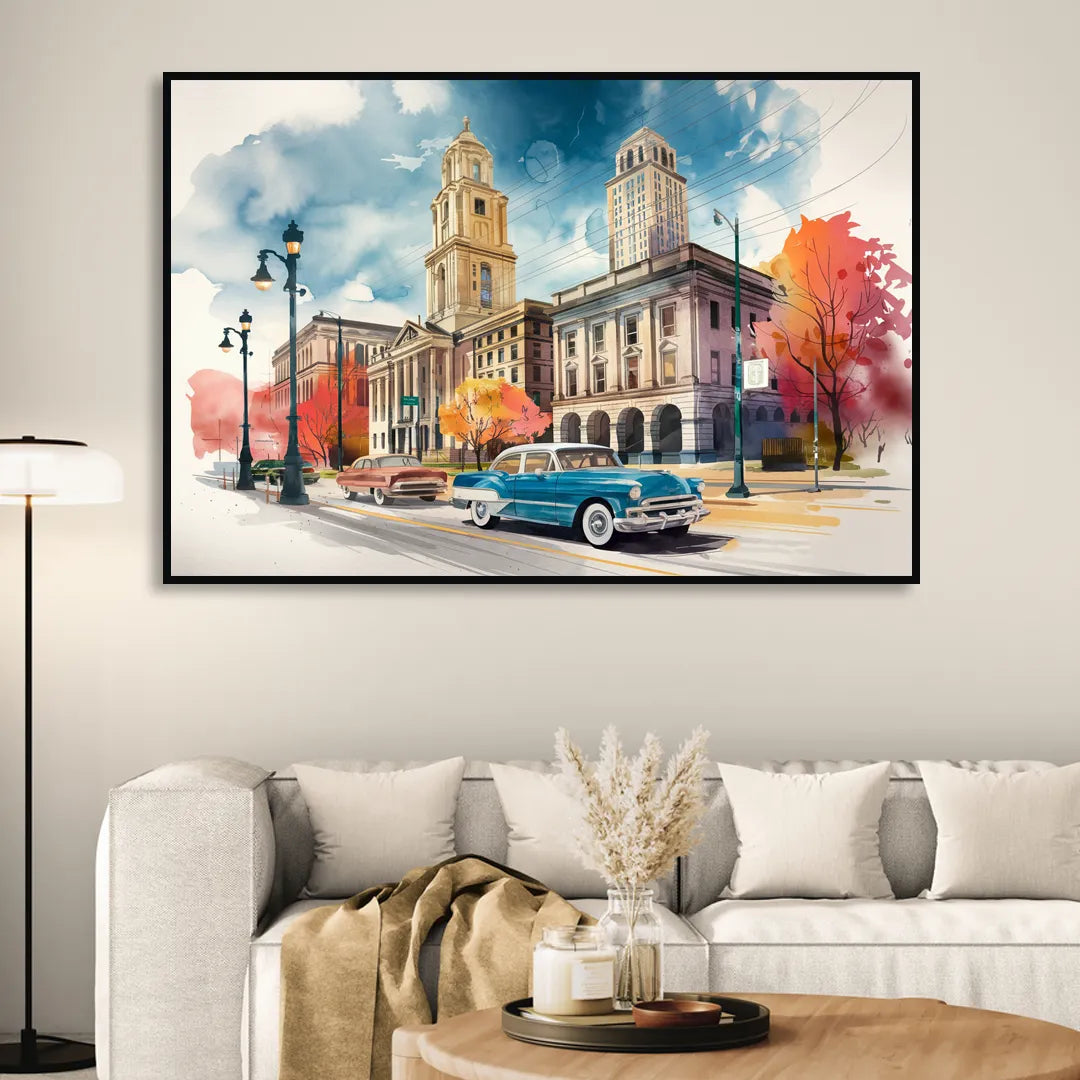 Buffalo Historic Downtown Sitting Room - Black Canvas Wall Art