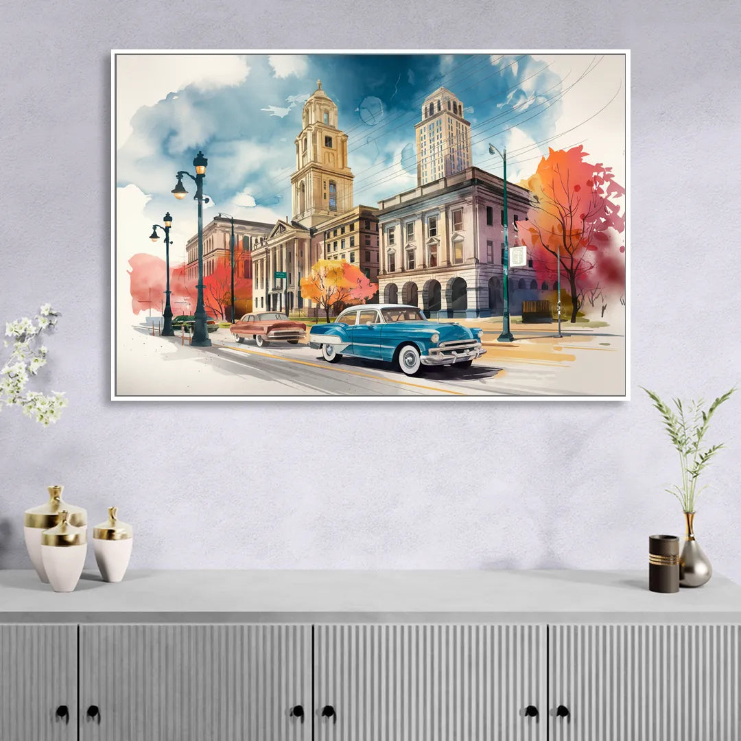Buffalo Historic Downtown Sitting Room - White Canvas Wall Art