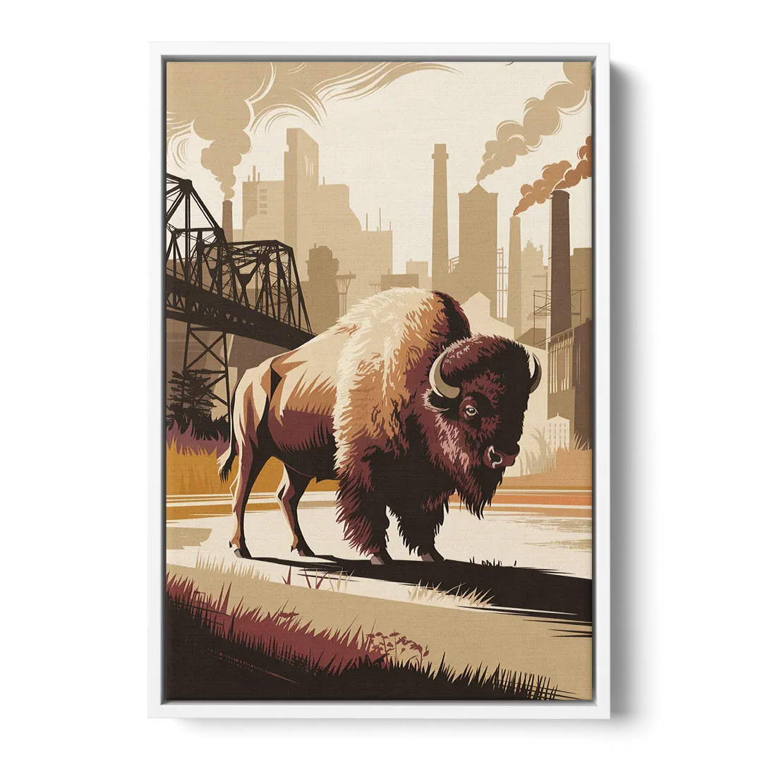 Buffalo Industrial Heritage Front - White Canvas Wall Art