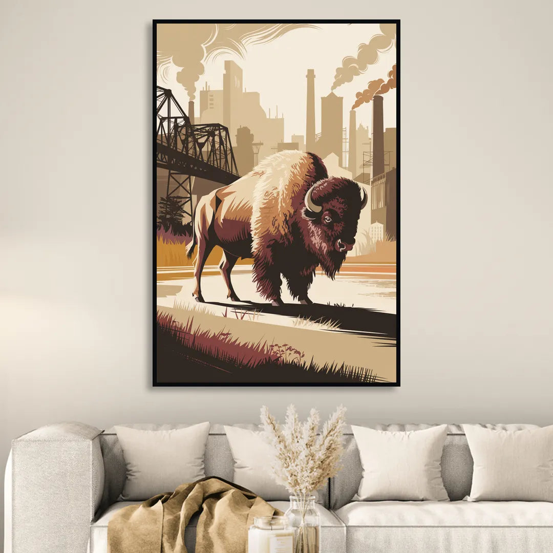 Buffalo Industrial Heritage Living Room - Black Canvas Wall Art