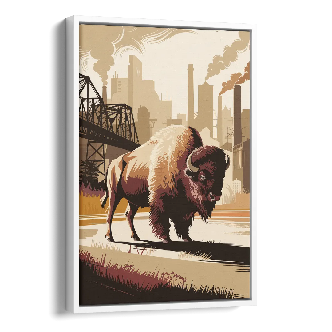Buffalo Industrial Heritage Side - White Canvas Wall Art