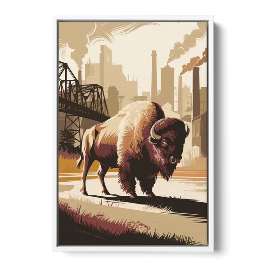 Buffalo Industrial Heritage - White Framed Canvas Wall Art - Front