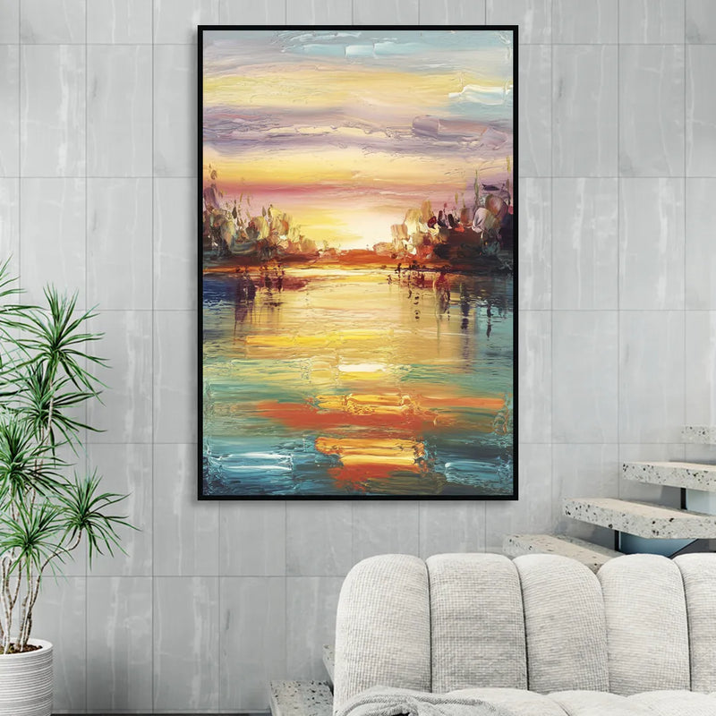 Buffalo Lake Erie Horizon Sitting Room - Black Canvas Wall Art