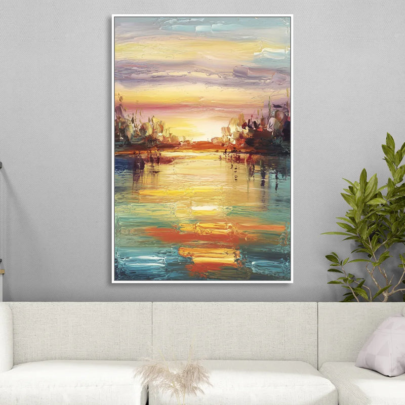 Buffalo Lake Erie Horizon Sitting Room - White Canvas Wall Art