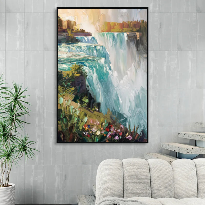 Buffalo Niagara Falls View Living Room - Black Canvas Wall Art