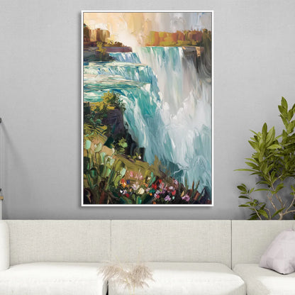 Buffalo Niagara Falls View Living Room - White Canvas Wall Art