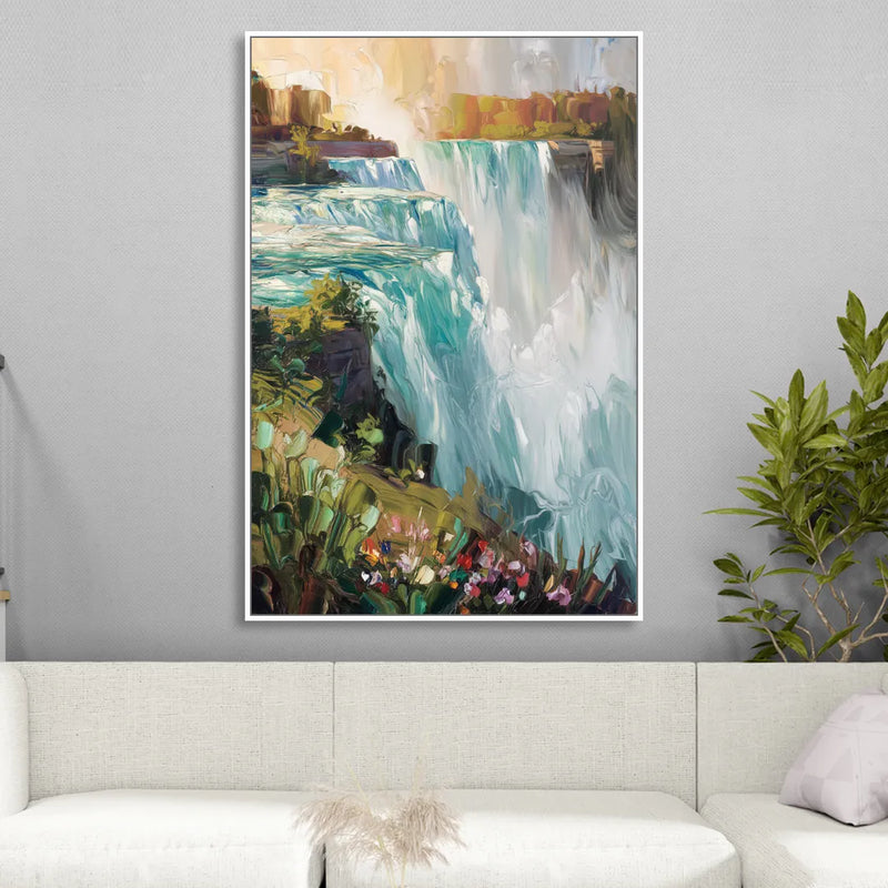 Buffalo Niagara Falls View Living Room - White Canvas Wall Art