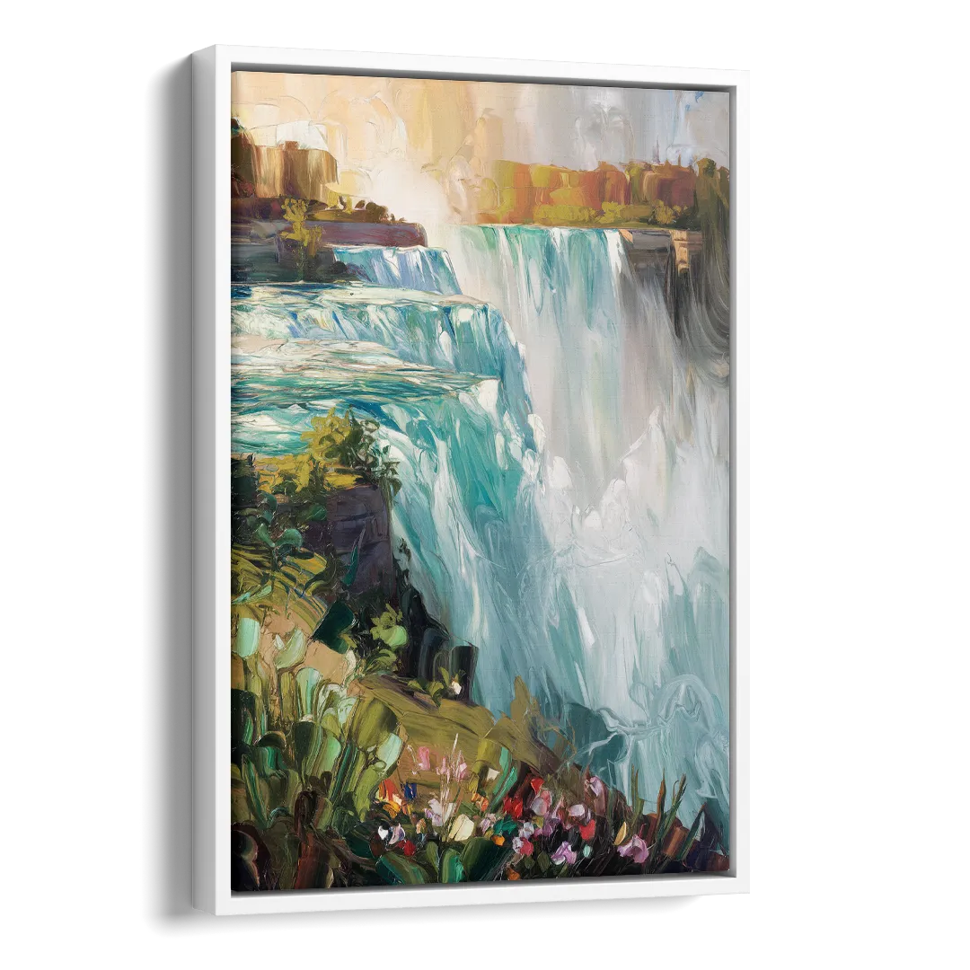 Buffalo Niagara Falls View Side - White Canvas Wall Art