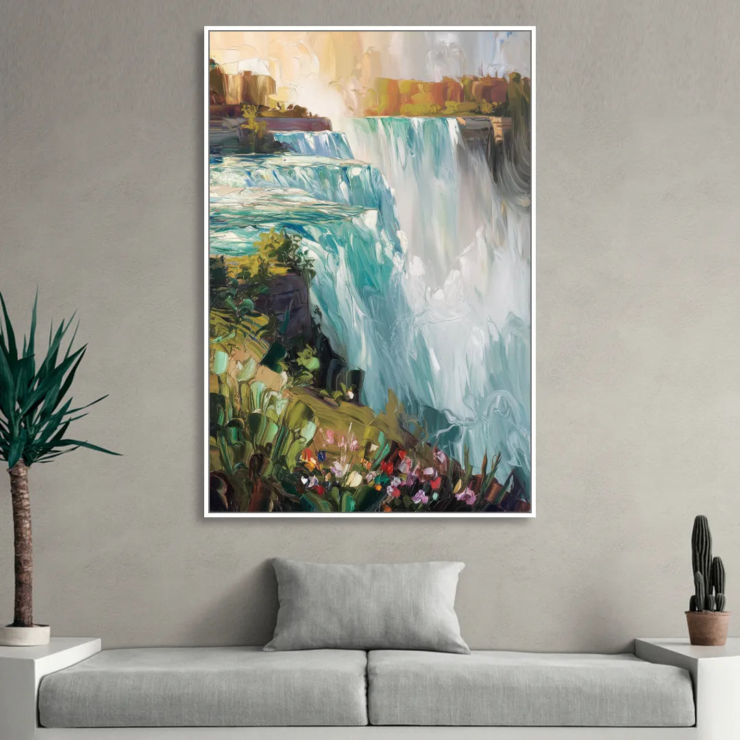 Buffalo Niagara Falls View Sitting Room - White Canvas Wall Art