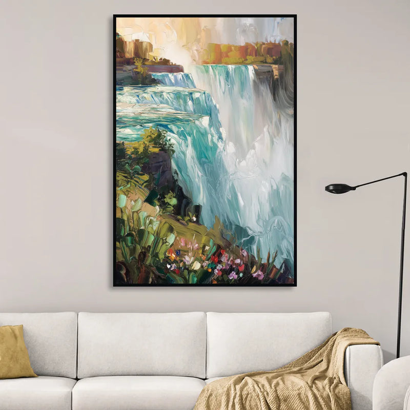 Buffalo Niagara Falls View Sitting Room - Black Canvas Wall Art