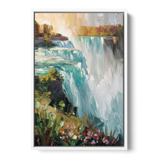 Buffalo Niagara Falls View - White Framed Canvas Wall Art - Front