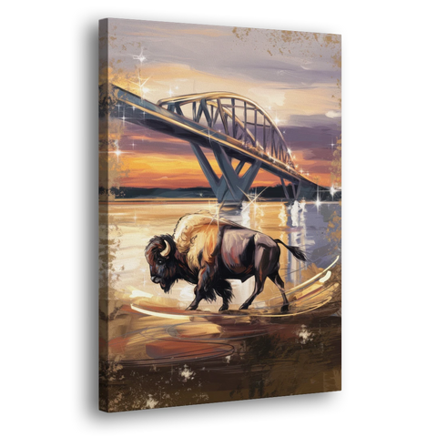 Buffalo Peace Bridge Glow - Canvas Wall Art - Side
