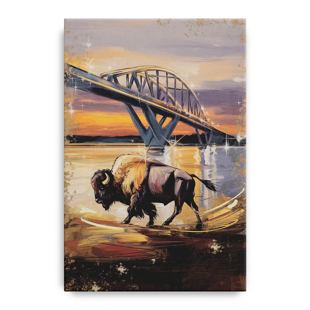 Buffalo Peace Bridge Glow Front - Canvas Wall Art