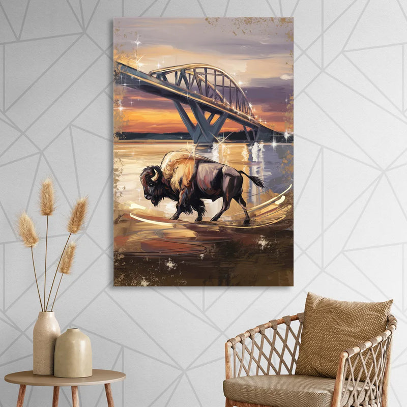 Buffalo Peace Bridge Glow Living Room - Canvas Wall Art