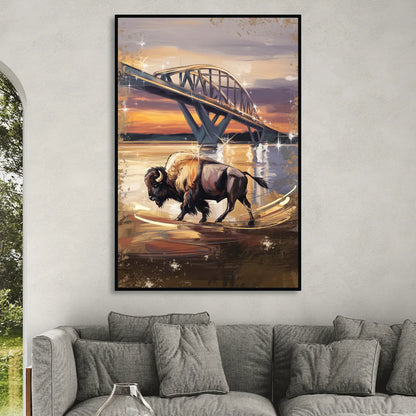 Buffalo Peace Bridge Glow Sitting Room - Black Canvas Wall Art