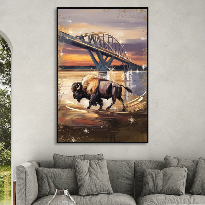 Buffalo Peace Bridge Glow Sitting Room - Black Canvas Wall Art