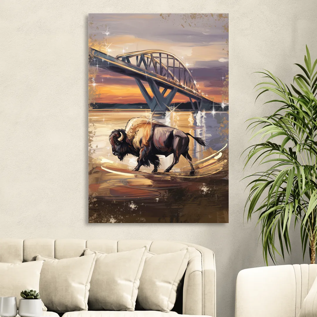 Buffalo Peace Bridge Glow Sitting Room - Canvas Wall Art