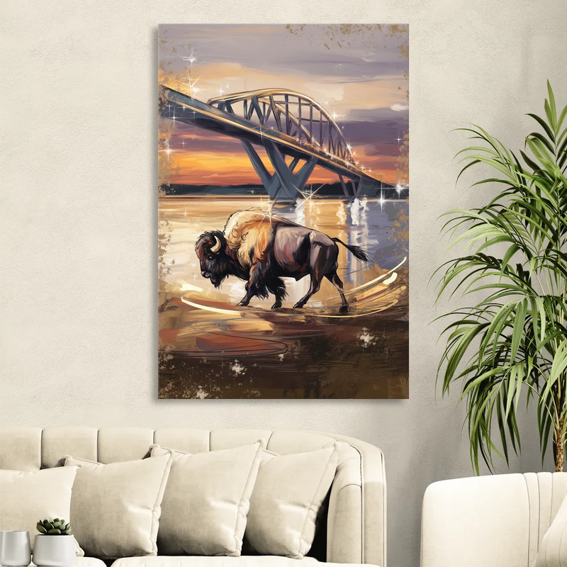 Buffalo Peace Bridge Glow Sitting Room - Canvas Wall Art
