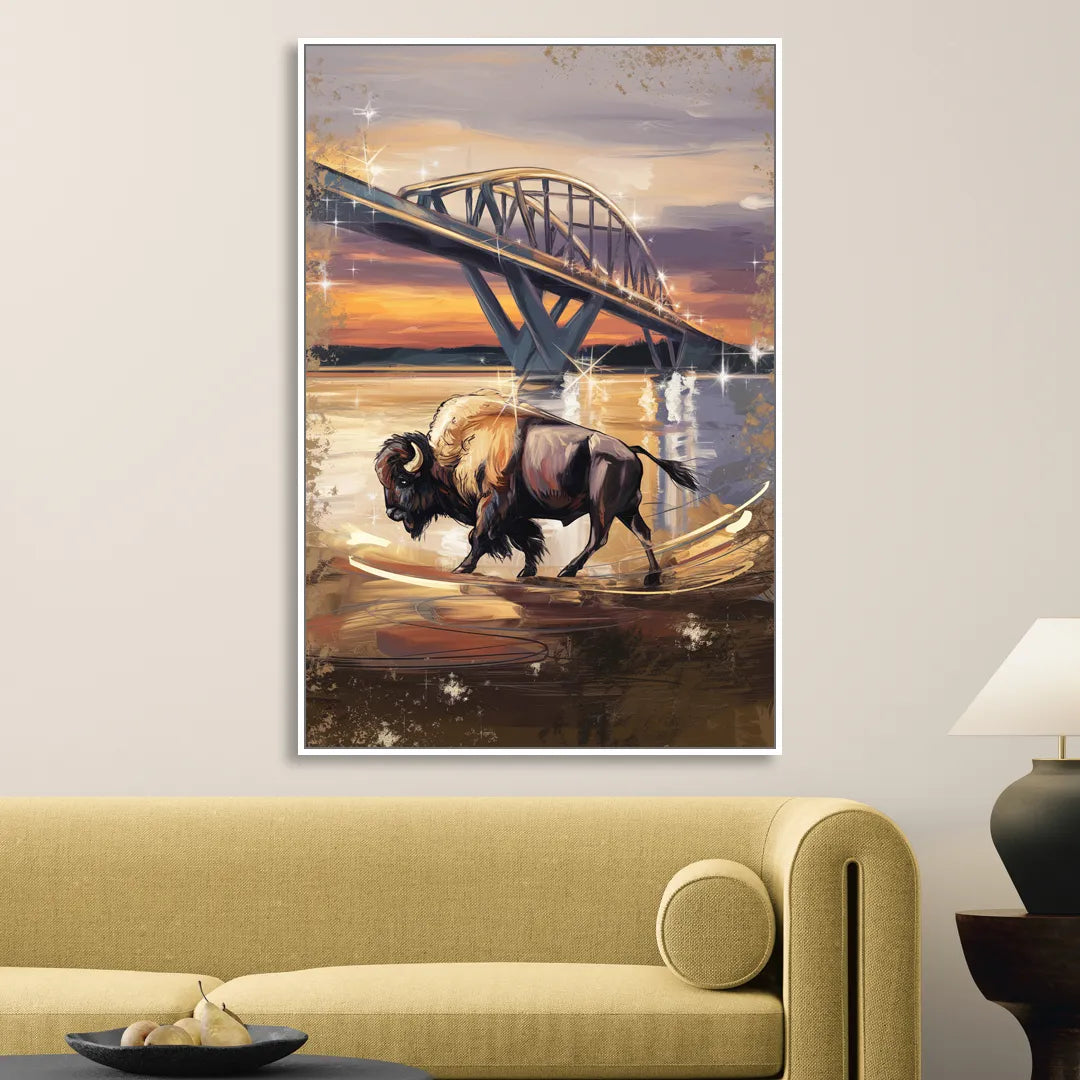 Buffalo Peace Bridge Glow Sitting Room - White Canvas Wall Art