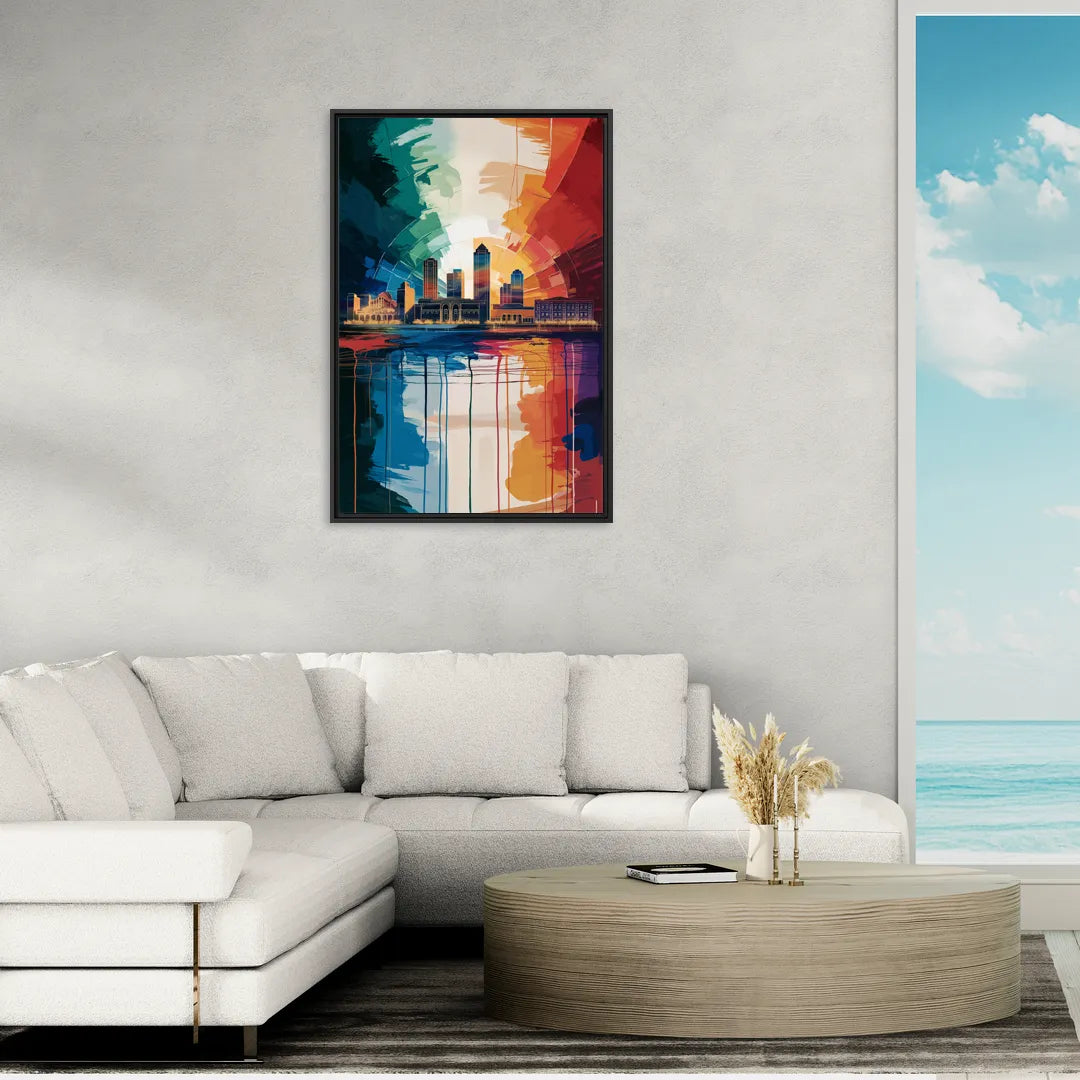 Buffalo Skyline Panorama - Living Room Black Frame Canvas
